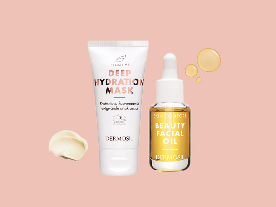 Återfukta med ansiktsmask, komplettera med ansiktsolja